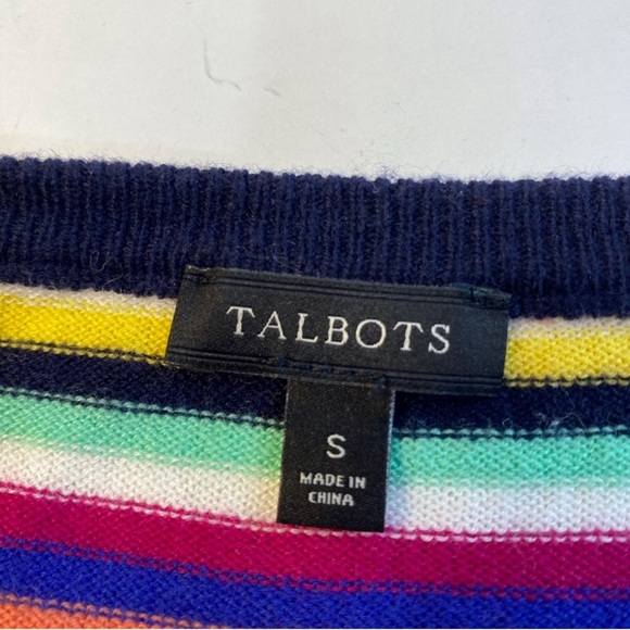 Talbots Lambswool Blend Rainbow Striped Sweater Size Small Crew Neck Long Sleeve - Picture 5 of 9